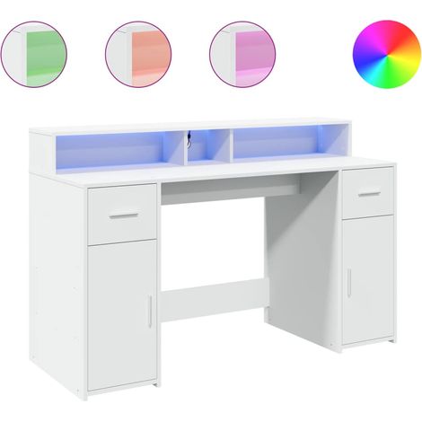 Maison Exclusive - LED-Schreibtisch Weiß 140x55x91 cm Holzwerksto