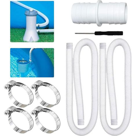 Lot de 2 tuyaux piscine 32 mm avec raccords et accessoires, résistants UV et produits chimiques, pour pompes et filtres de piscines hors sol. (1/5)
