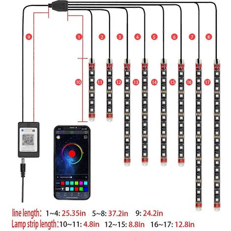 8-teiliges Motorrad-LED-Lichtset, farbenfrohe Motorrad-LED-Lichtleisten mit App-Steuerung, IP65 wasserdicht