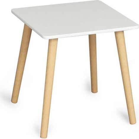 Table d'appoint - JUANIO - Carrée 40x40x40 - Blanc - Pieds bois naturel - Style scandinave (1/4)
