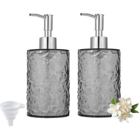 Seifenspender aus Kunststoff (2 x 400 ml), moderner Spülmittelspender mit Trichter, wiederverwendbare leere Pumpflasche für Bad und Küche, grau (1/5)