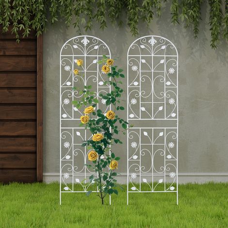 Treillis pour glycine, lot de 2 treillis de jardin, support pour plantes grimpantes, treillis de jardin en fer, 180 x 50 cm, style rétro, montage par clips, blanc (1/5)