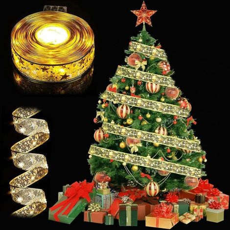 Guirlandes Lumineuses à Ruban Brillant,10M Guirlandes Lumineuses,Ruban Sapin Noël LED,Guirlande Decorative de Noël Nouvel An Mariage,Arc en Dentelle DIY à Piles Décor de Noël (1/5)