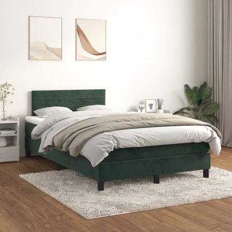 Lit à sommier tapissier et matelas, Lit double, Lit adulte Vert foncé 120x200cm Velours GSW46910 (1/5)