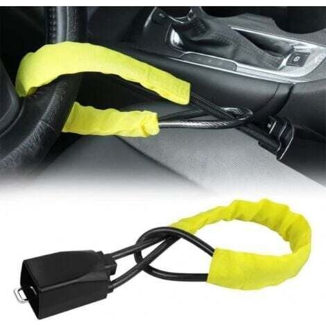 [JAMAIS UTILISÉ] (Jaune)Antivol Voiture Serrure Volant Bloque, Anti Vol Auto Sécurité, Universel Protection Antivol de Vol Véhicule Campingcar Van Camion SUV Robuste, Ajustement Universel, 2 Clés (1/4)