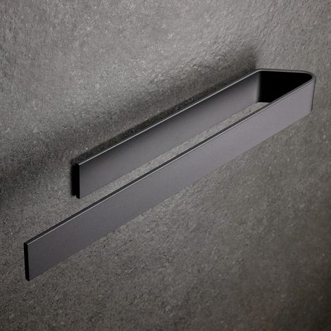 1 Pièces Porte Serviette Salle de Bain sans Perçage Porte-Serviette Auto-Adhésif Porte Serviettes Murale À Coller 40cm Design Moderne Noir Mat (1/3)