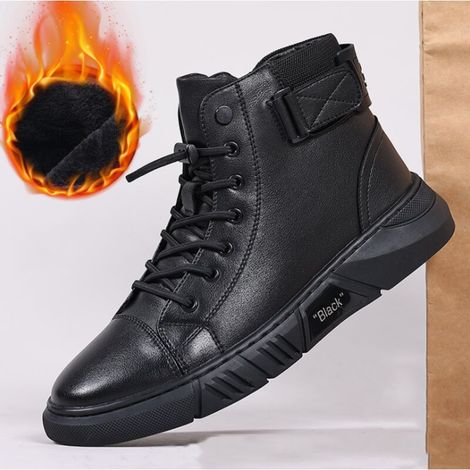 Chaussures de sécurité, Bottines montantes noires décontractées pour hommes, bottes courtes en cuir antidérapantes et absorbant les chocs(41 EU)