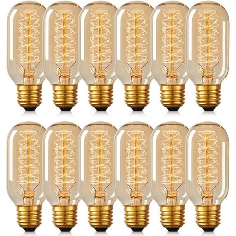 12 Ampoules T45 Edison 40W Lampe Tungstène Rétro Spirale 220V