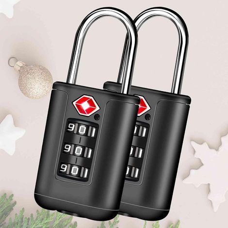 Lot de 2 cadenas à bagages certifiés TSA, cadenas de voyage à combinaison, cadenas sans clé à 3 chiffres réinitialisables, cadenas antivol - noirs (1/5)