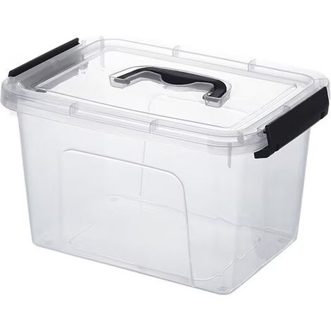 Boîte de rangement en plastique - Transparent avec couvercle - Dimensions : environ 27.5 x 19.5 x 16cm(Noir) (1/2)