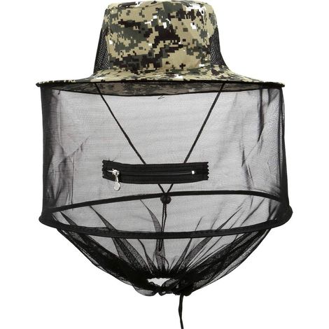 Chapeau anti-moustiques, chapeau de soleil anti-moustiques, chapeau de pêcheur avec moustiquaire, unisexe, adapté au jardinage en extérieur, à la pêche en jungle et comme masque de protection. (1/5)