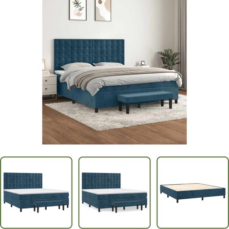 vidaXL Matelas à ressorts ensachés - Sommier à lattes de lit et matelas Bleu foncé 160x200cm Velours (1/5)