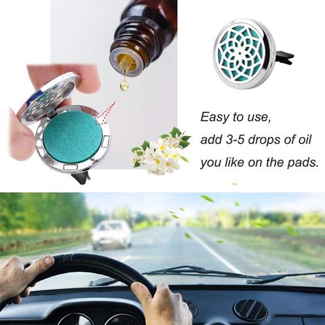 Diffuseur Dhuile Essentielle Pour Voiture - Clip Ventilation 30 mm - Locket En Acier Inoxydable Avec 6 Tampons En Feutre (1/5)