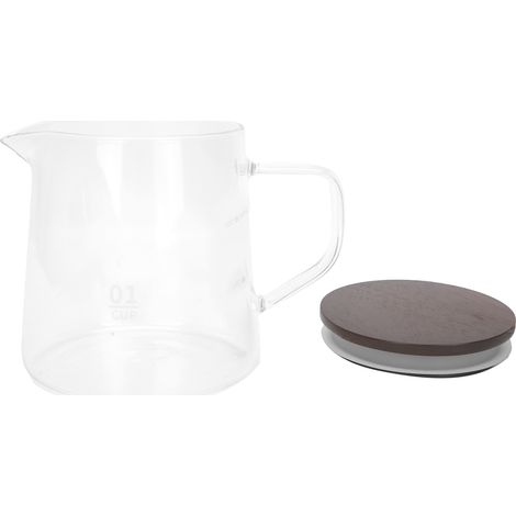 Cafetière avec couvercle, en verre résistant à la chaleur, avec poignée isolante, idéale pour le thé, le lait et les jus (300 ml). (1/5)