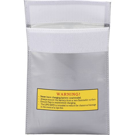 Sac de protection ignifuge et anti-explosion pour batterie LiPo RC, idéal pour le stockage et la charge, dimensions 18x23 cm, couleur argentée. (1/5)