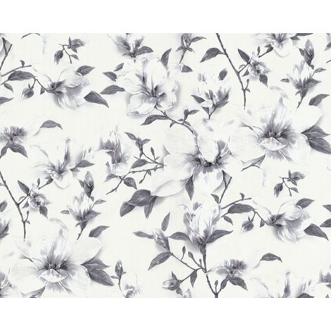Carta da parati floreale EDEM 9080-20 Carta da parati tnt goffrata con ornamenti floreali scintillante bianco grigio argento 10,65 m2