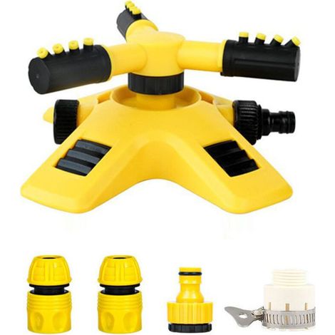Arroseur rotatif automatique à 360°, tête d'arrosage rotative à trois branches, ensemble de tuyaux d'arrosage en PVC à 4 points pour l'irrigation des pépinières, des jardins et des pelouses.