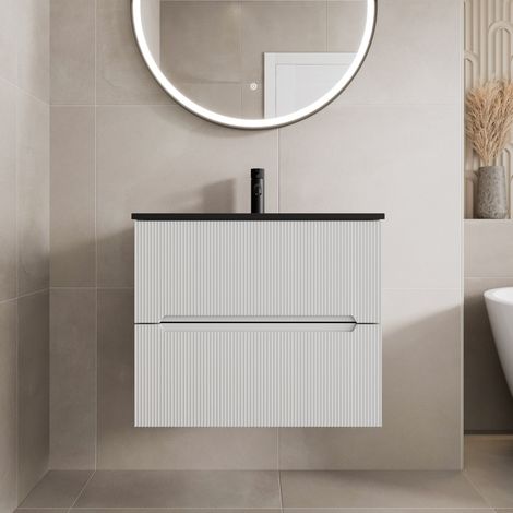 600mm Bathroom Cloakroom Vanity Unit Basin Wall Hung Furniture Soft Close White (1/5)