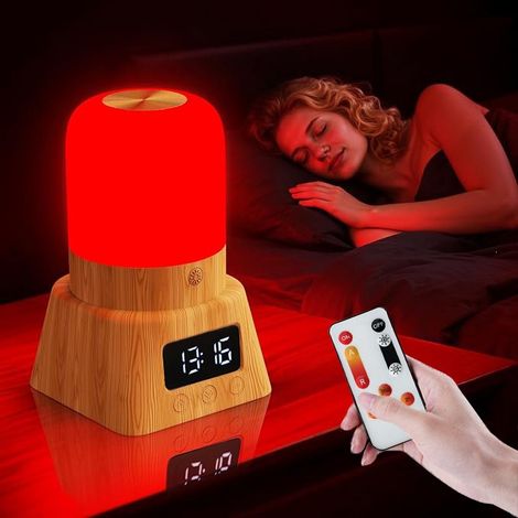 Veilleuse rouge 670 nm pour le sommeil, lampe de bureau avec commandes tactiles et télécommande, lumière rouge scientifiquement validée pour une relaxation profonde, les voyages, la méditation et le y