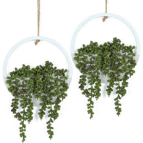 Set di 2 piante succulente artificiali sospese - 30,5 cm - in un vaso di legno - Decorazione da parete per interni o esterni