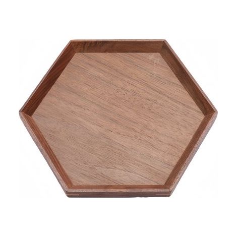 1 pieza, Bandeja, Hexagonal, Bandeja para té, fruta, postres y pasteles, Madera de nogal negro, 18 x 18 x 2 cm, Marrón (1/5)