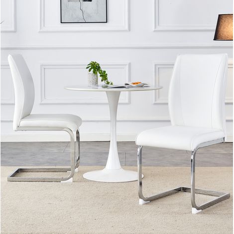 Silla de comedor 44,5/43/50 cm blanca y plata en PU con estructura de metal, diseño moderno y cómodo (1/5)