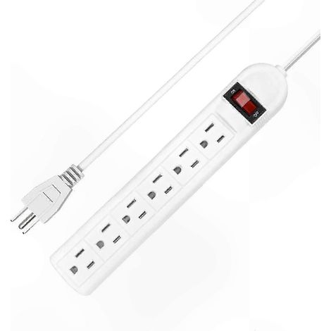 Multiprise à 6 prises avec rallonge de 2 mètres, 1000 watts, protection contre les surcharges, design mince, convient à la maison et au bureau. (1/3)