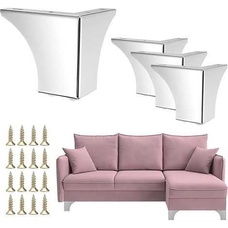 4 Pièces Pieds de Meubles En Métal Argenté, 10cm Pieds de Meubles Triangulaires,Pieds En Métal pour Armoire, Canapé, Chaise (1/4)
