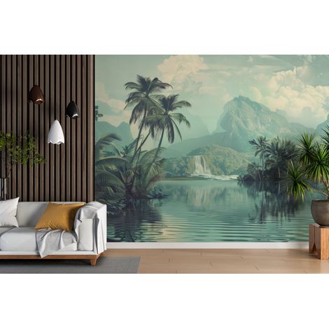 Papier peint tropical - lagune aux palmiers sauvages - 150 x 250 cm (1/2)