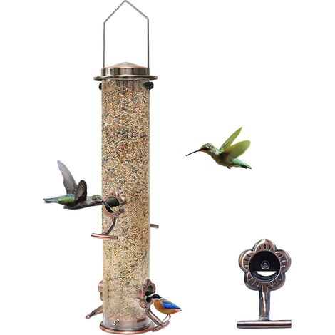 Mangeoire à oiseaux d'extérieur, mangeoire pour pinsons avec 4 ouvertures d'alimentation, mangeoire suspendue en acier inoxydable pour oiseaux sauvages, décoration extérieure pour jardin et cour, atti (1/5)