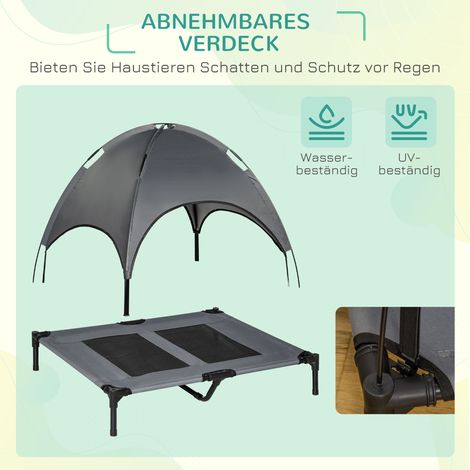 Lit surélevé pour chien avec auvent, couchage pour animal, lit extérieur pour chien avec toit, respirant, en tissu taffetas pour camping gris 92 x 76 x 90 cm (1/4)