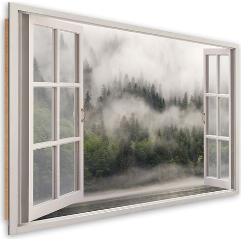 Quadro deco panel, Foresta della foresta nel lago nebbia - 100x70 (1/5)