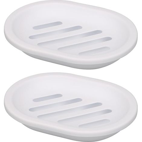 Lot de 2 Porte-savons, Porte Savon Blanc, Porte-Savon de Voyage, Nettoyage Facile, Sec, Anti-moisissures (Blanc) (1/5)