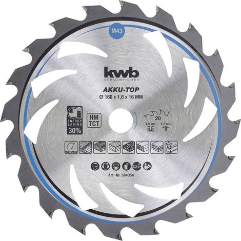 KWB Einhell 49584354 Lame de scie circulaire TCT bois plastique 160x16 mm 20T 1,6mm (1/3)