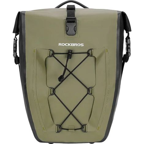 (Vert) Sacoche de vélo, étanche, capacité de 25 litres, adaptée aux longs trajets. (1/5)