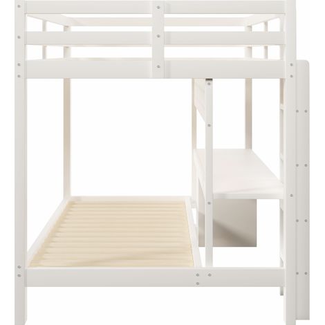Letto a soppalco con scrivania, cassetti e LED, pino bianco, 90x200/140x200 cm (1/5)