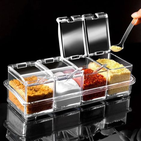 Boîte à épices pour la cuisine, pot de rangement pour condiments et sel, récipient transparent pour la cuisson (1/5)
