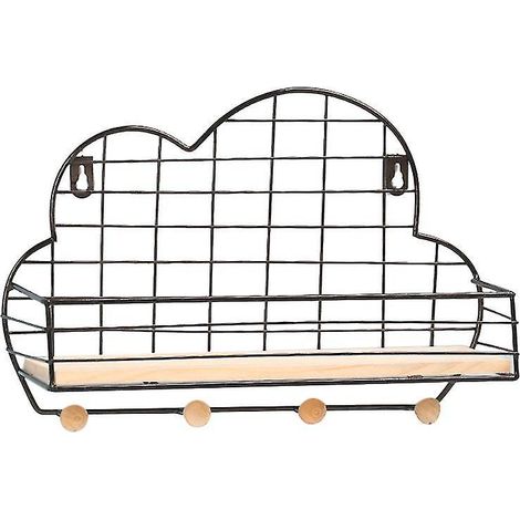 Étagère murale en métal et bois avec paniers, crochets, porte-livres et organisateur de rangement - Noir Cloud (1/5)