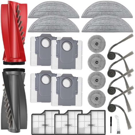 23 Pièces Accessoires Aspirateur pour Roboroc k Saros 10-1 Brosse principale, 4 Brosses Latérales, 3 Filtres, 8 Serpillères, 4 Sacs à Poussière, 1 Brosse de Nettoyage & 1 Tournevis (1/4)