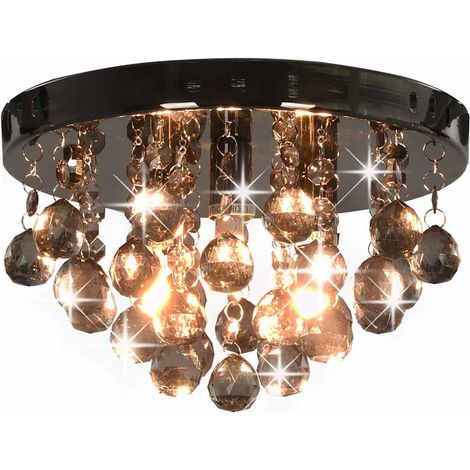 Plafonnier rond 3 ampoules G9 perles fumées métal noir 25 x 16 cm - PANGIVO (1/5)