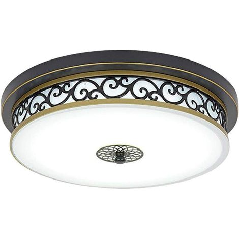 18W LED Rétro Plafonnier Rond Antique Design Classique en Métal Verre Abat-Jour Vintage Plafond Lamp 30cm,Blanc froid,Noir (1/4)