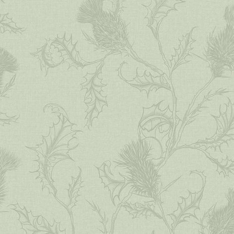 Sage Green Wallpaper Thistle Botanical Trail Smooth Paper Country Wall Covering (1/4)