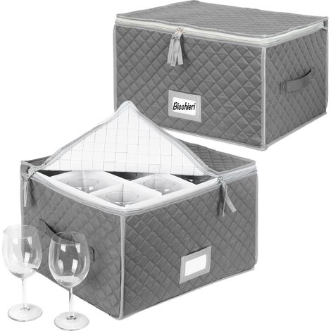 Relaxdays Scatole Porta-Bicchieri, set 2, 12 bicchieri ciascuna, HxLxP 25,5 x 40,5 x 33 cm, poliestere, grigio (1/5)