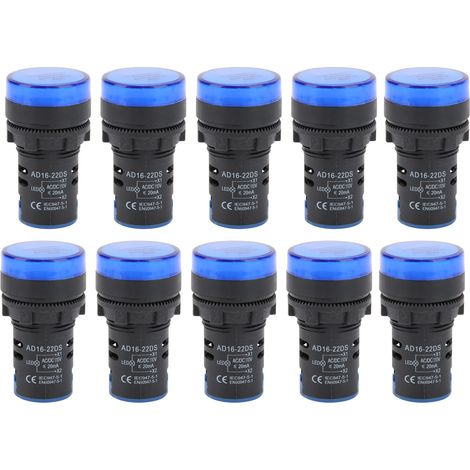 10 pièces voyant lumineux bleu LED AD16-22DS haute luminosité indicateur pour équipement AC/DC110V (1/5)