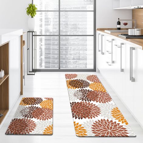 New style kitchen long strip mat, non-slip, oil-proof, stain-resistant, and easy to clean suitable for entryways, front doors, and bathrooms - Floral Orange - 40601.0cm