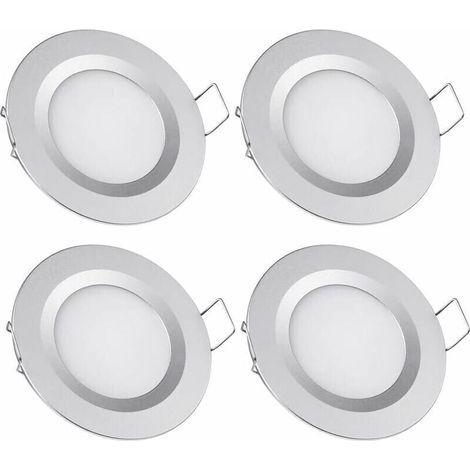 4 x Spot LED Encastrable 12V Trou 58-65mm 3W 3200K Plafonnier Encastré pour Camping-car Bateau Caravane Van Yacht Blanc chaud (Finition argentée) (1/5)