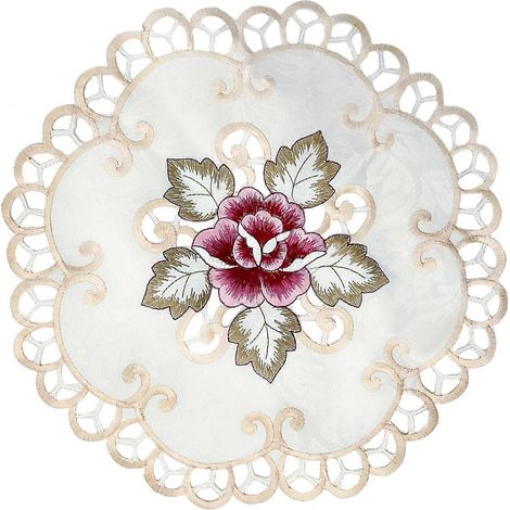 Lot de 4 napperons ronds en dentelle ajourée brodée, sets de table ou dessous de vase (20 cm) (1/4)