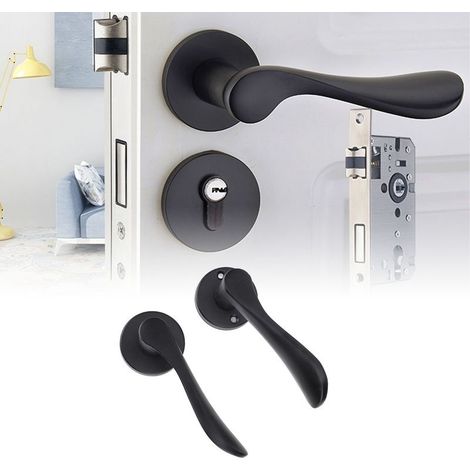 Poignée de porte d'entrée, bouton de porte noir avec serrure et clé, poignée de porte extérieure robuste à clé pour porte d'entrée principale, chambre, salle de bain, porte d'entrée, bureau, lot de 2 (1/5)