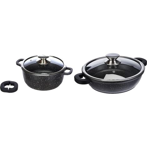 Marmite Faitout 20 cm Fonte d'Aluminium Revêtement Type Pierre Couvercle en Verre Tous Feux dont Induction Sans PFOA 0008031 (1/5)