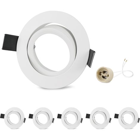 6x Spot Encastrable GU10 Orientables Aluminium Blanc, Projecteurs Cadre De Montage Avec Douille GU10, Rond Support Spot Encastrable Plafond Pour LED Ou Halogènes, Trou de montage ø75mm (1/5)